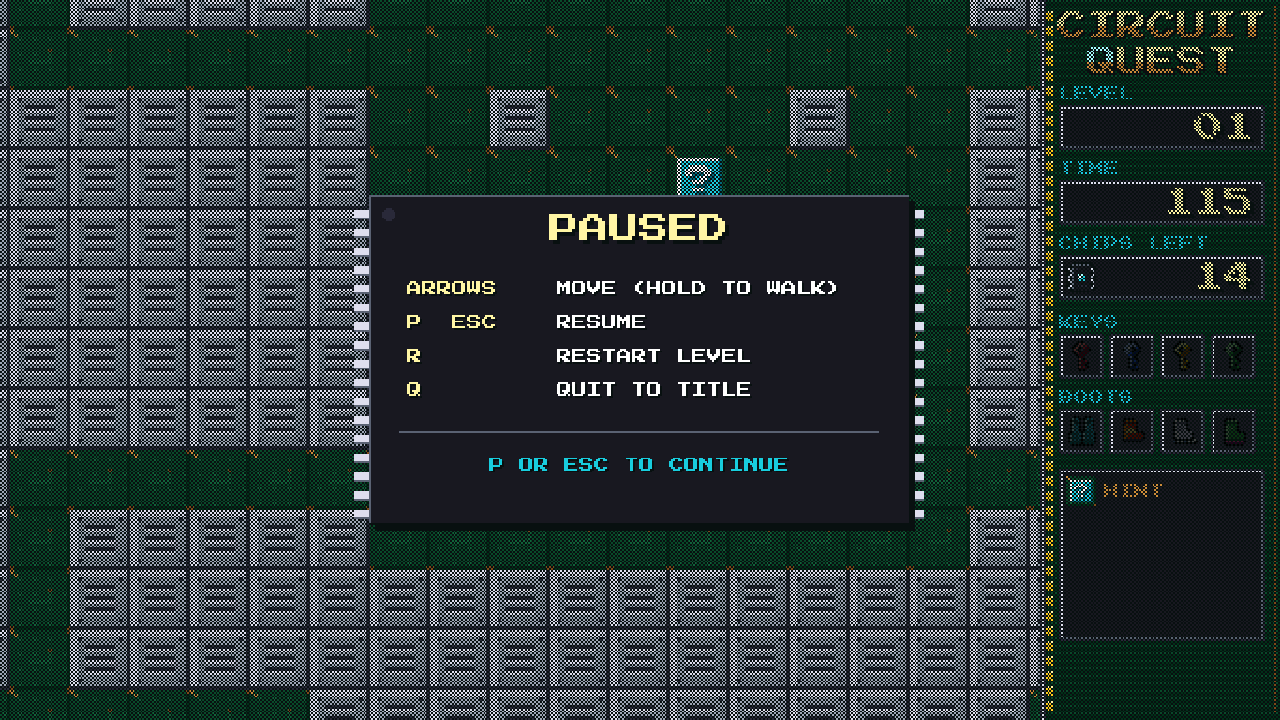 Pause menu with controls
