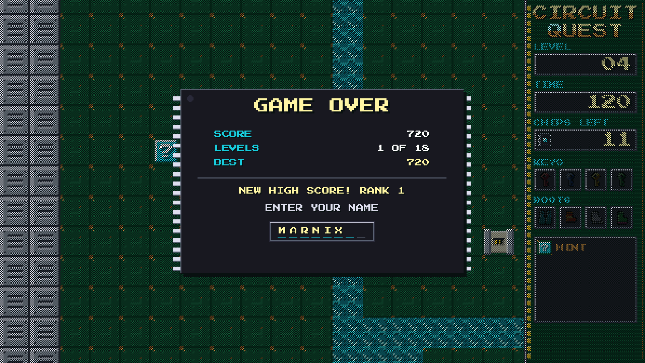 Game over and high score name entry
