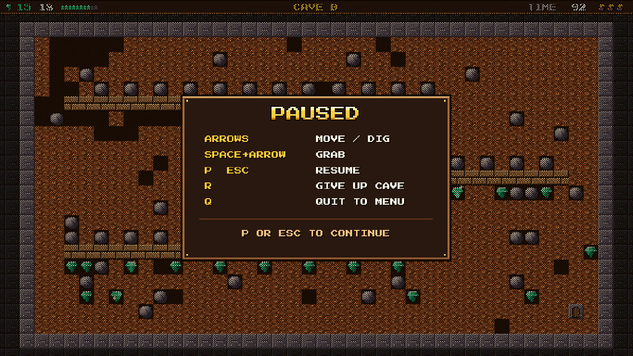 Pause menu with controls