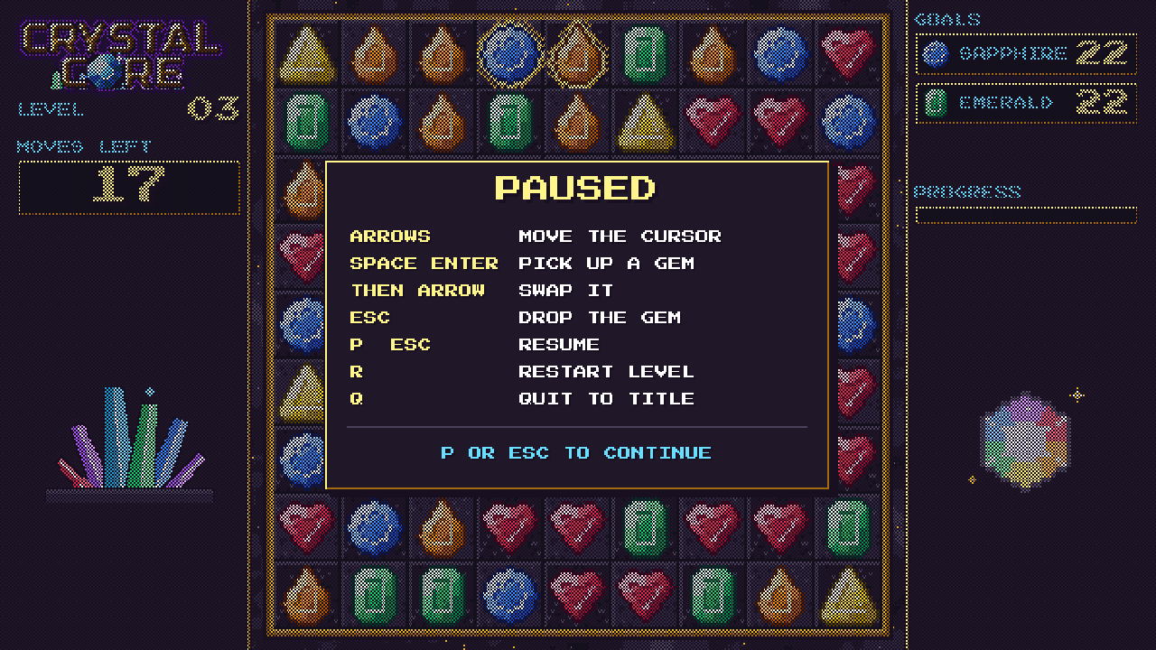 Pause menu with controls