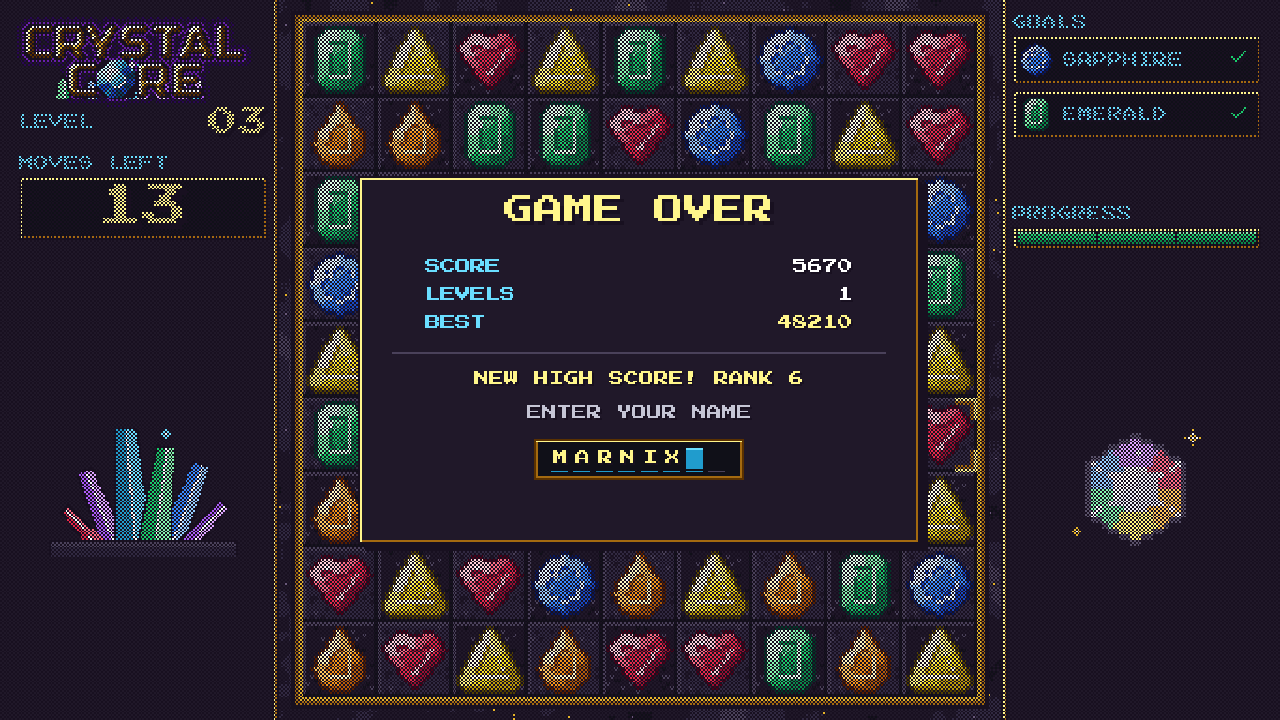 Game over and high score name entry