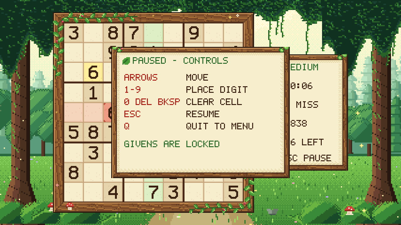 Pause menu with controls