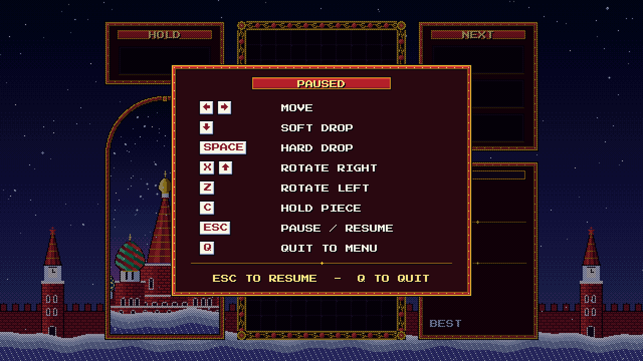 Pause menu with controls