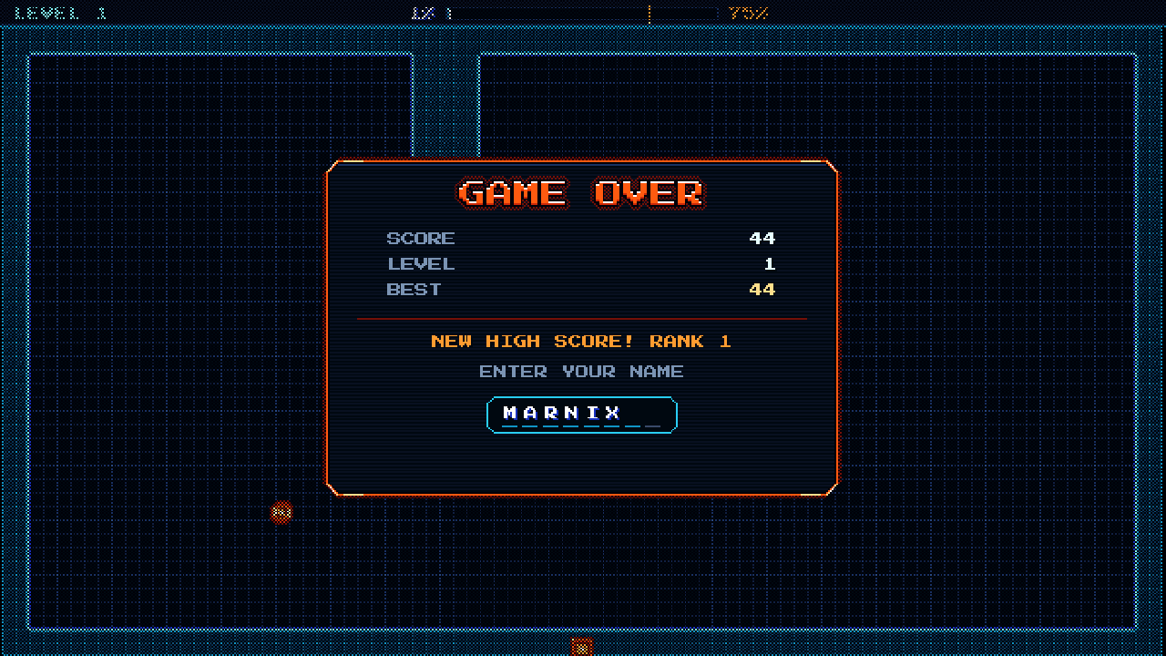 Game over and high score name entry